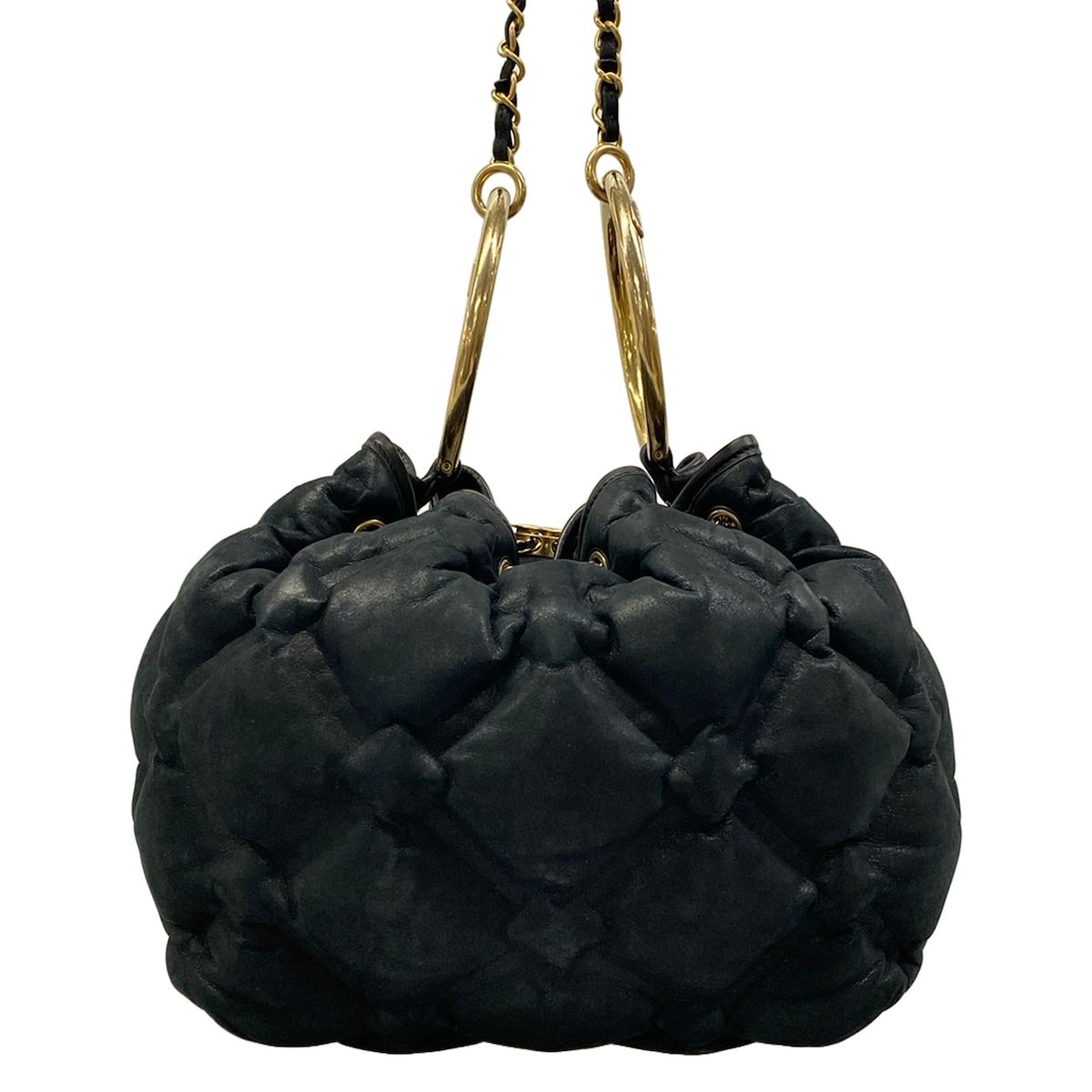 Chanel Shoulder Bag Bubble Quilt Black Chain Matte Gold Leather — view 3