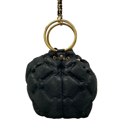 Chanel Shoulder Bag Bubble Quilt Black Chain Matte Gold Leather — view 2