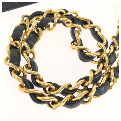 Chanel Vintage Ribbon & Chain Belt CC Logo Black Gold Leather Plated — view 3
