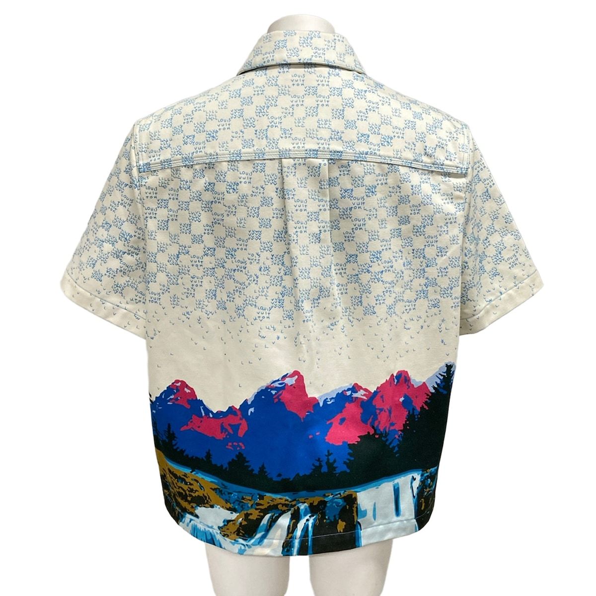 Louis Vuitton Short Sleeve Shirt Wide Denim White Blue Multi Cotton L — view 2