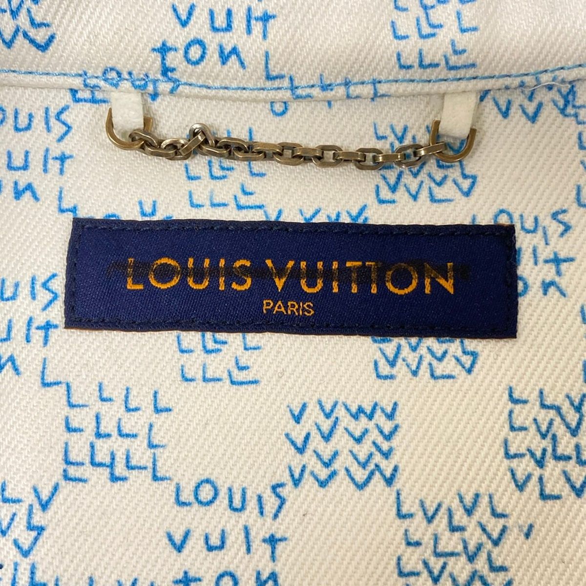 Louis Vuitton Short Sleeve Shirt Wide Denim White Blue Multi Cotton L — view 3
