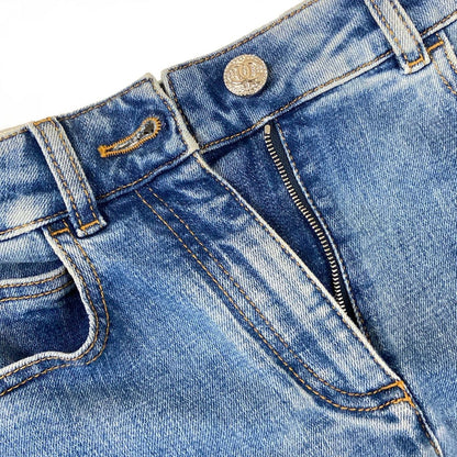 Chanel Jeans S Light Blue Lambskin Fur CC Logo Rhinestone Cotton 34 — view 8