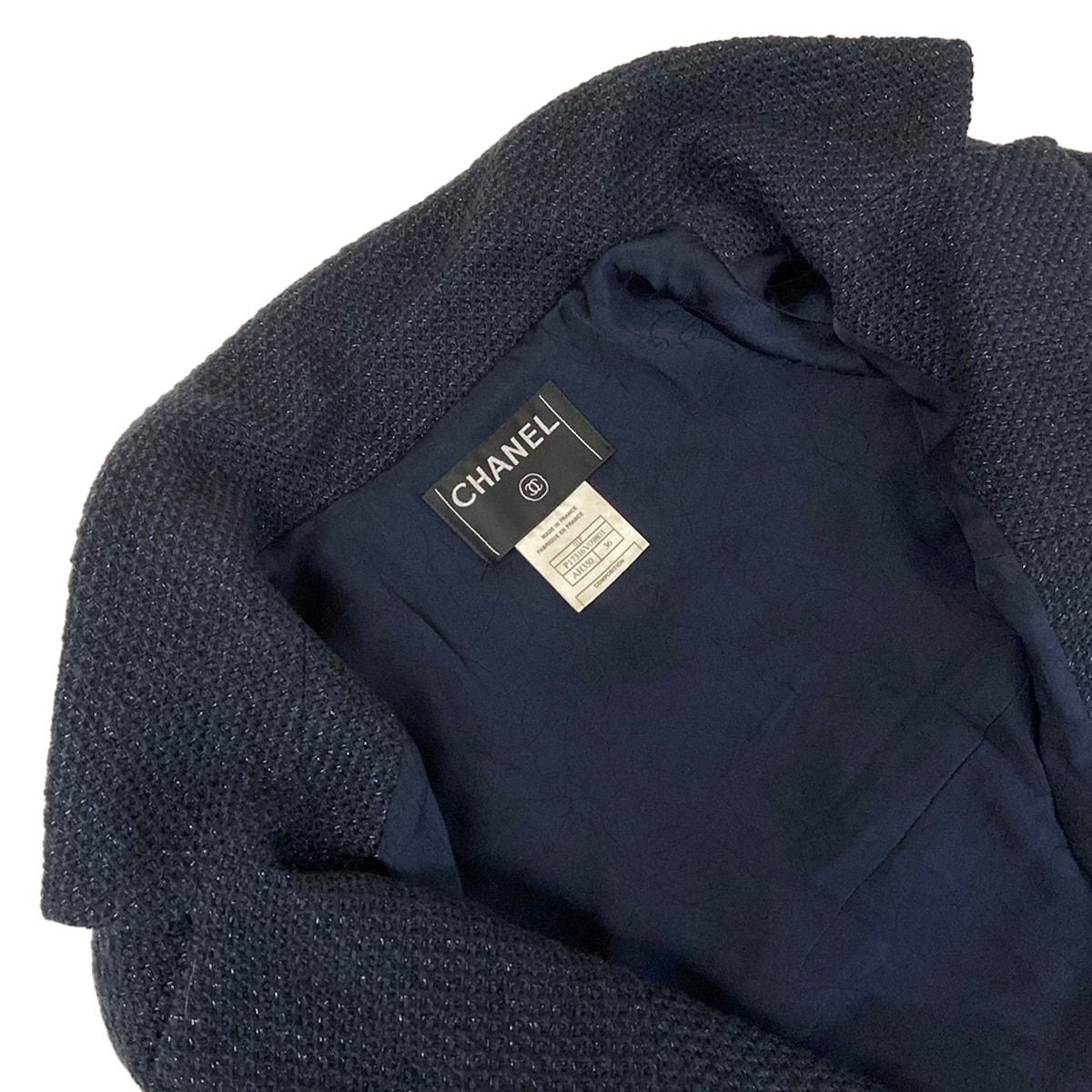 Chanel Jacket S Dark Navy Tweed Glitter Double Cotton 36 — view 7