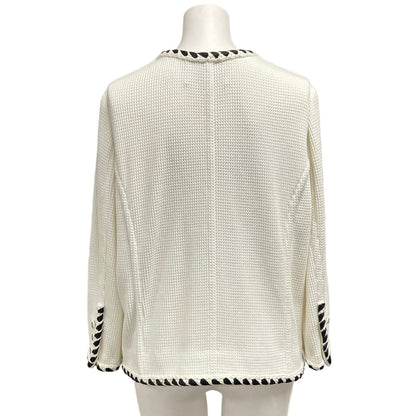 Chanel Jacket L White Black Waffle Collarless Trim Coco Buttons Rhinestone 42 — view 2