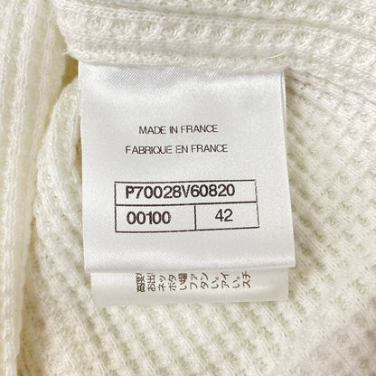 Chanel Jacket L White Black Waffle Collarless Trim Coco Buttons Rhinestone 42 — view 4