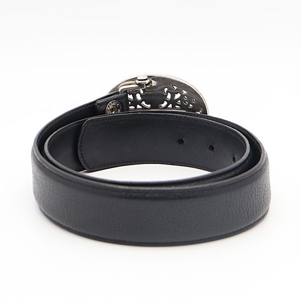 Chrome Hearts Belt Oval Cross Buckle Sil Plain Black Leather Rivet 30 — view 2