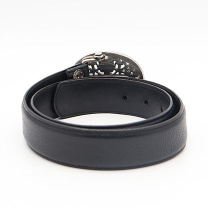 Chrome Hearts Belt Oval Cross Buckle Sil Plain Black Leather Rivet 30 — view 2