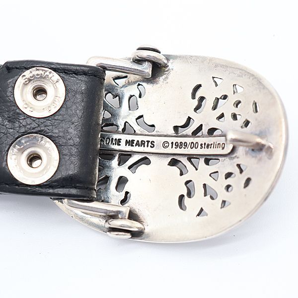 Chrome Hearts Belt Oval Cross Buckle Sil Plain Black Leather Rivet 30 — view 4