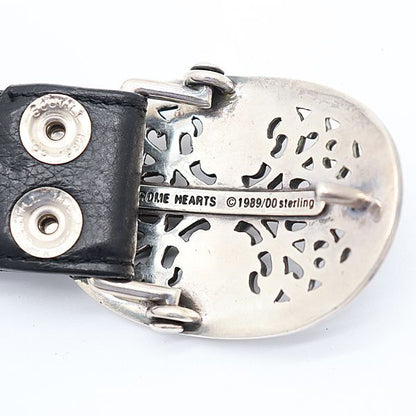 Chrome Hearts Belt Oval Cross Buckle Sil Plain Black Leather Rivet 30 — view 4