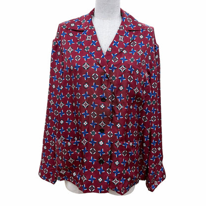 Louis Vuitton Silk 100% Monogram Long Sleeve Shirt Bordeaux Navy 34