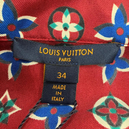 Louis Vuitton Silk 100% Monogram Long Sleeve Shirt Bordeaux Navy 34 — view 6