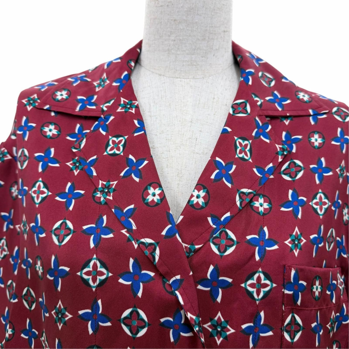 Louis Vuitton Silk 100% Monogram Long Sleeve Shirt Bordeaux Navy 34 — view 2