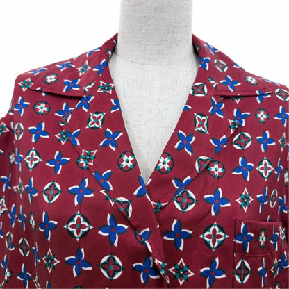 Louis Vuitton Silk 100% Monogram Long Sleeve Shirt Bordeaux Navy 34 — view 2