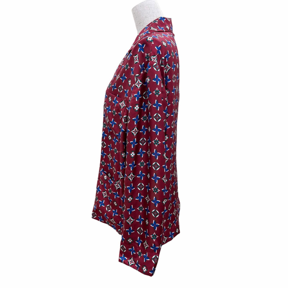 Louis Vuitton Silk 100% Monogram Long Sleeve Shirt Bordeaux Navy 34 — view 3
