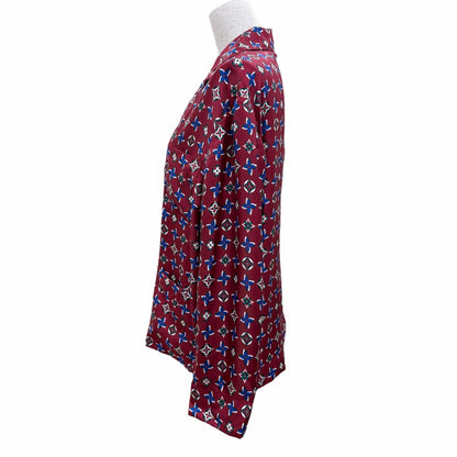 Louis Vuitton Silk 100% Monogram Long Sleeve Shirt Bordeaux Navy 34 — view 3