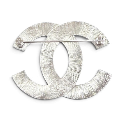 Chanel CC Logo Rhinestone Crystal Bijou Brooch Silver — view 2