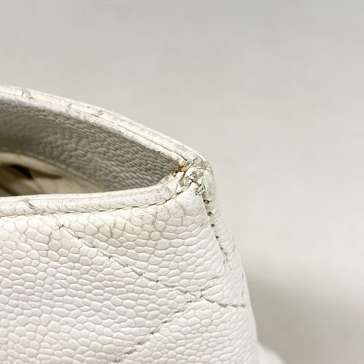 Chanel Handbag Quilted Caviar Leather White Gold — view 6