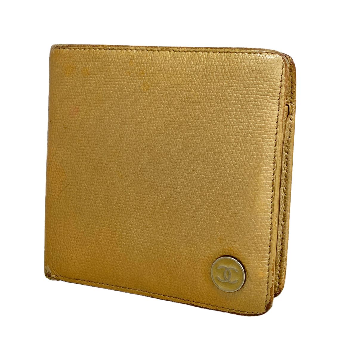 Chanel Wallet Coco Buttons Leather Beige Silver