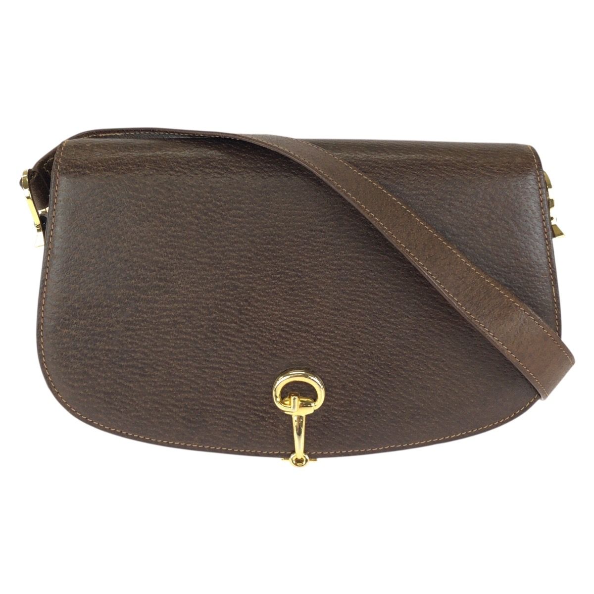 Gucci Vintage Gucci Horsebit Brown Gold Leather Shoulder Bag