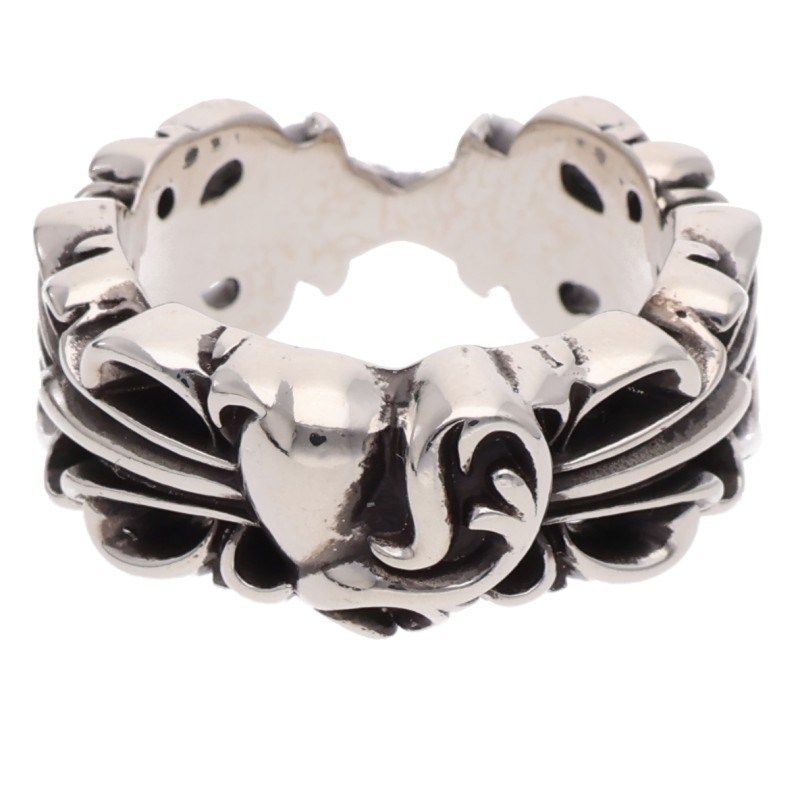 Chrome Hearts Double Floral Cross Heart Silver Ring