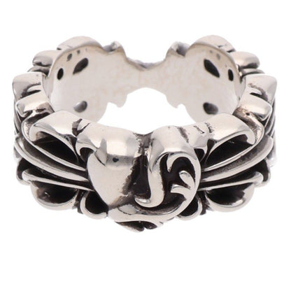 Chrome Hearts Double Floral Cross Heart Silver Ring