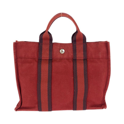 Hermes Fourre Tout PM Wine Red Bordeaux Canvas Tote Bag — view 2
