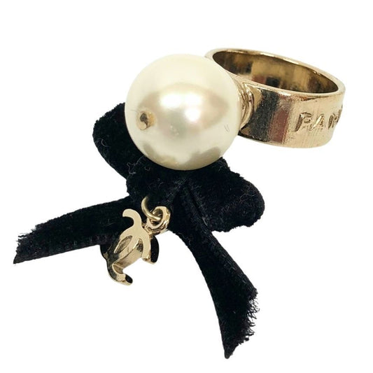 Chanel Pearl Velour Ribbon CC Logo Ring 07C