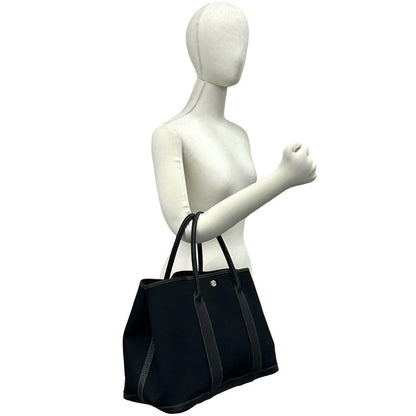 Hermes Garden Party PM Toile Officier Buffalo Leather Originally Tote Bag Black — view 2