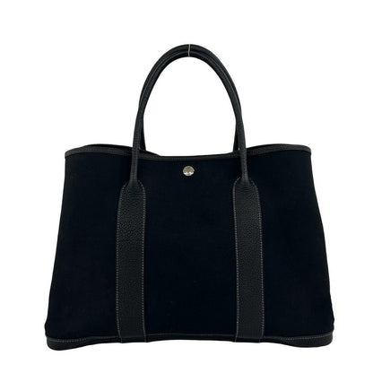 Hermes Garden Party PM Toile Officier Buffalo Leather Originally Tote Bag Black — view 3