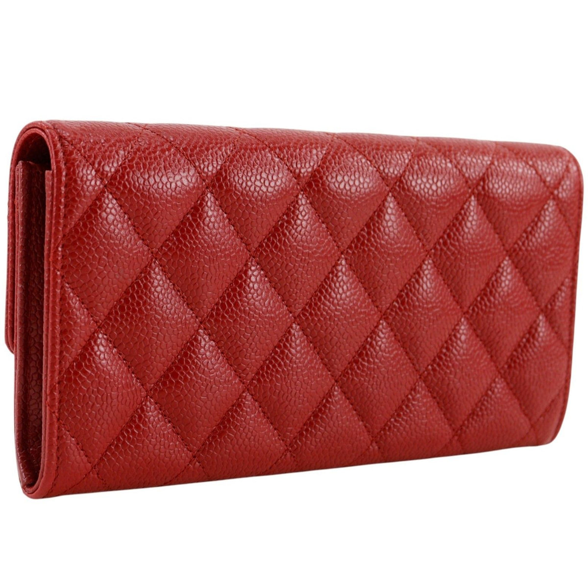 Chanel Quilted CC Logo Caviar Leather Red Wallet — view 3
