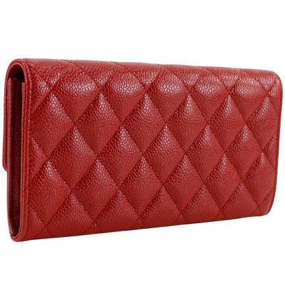 Chanel Quilted CC Logo Caviar Leather Red Wallet — view 3