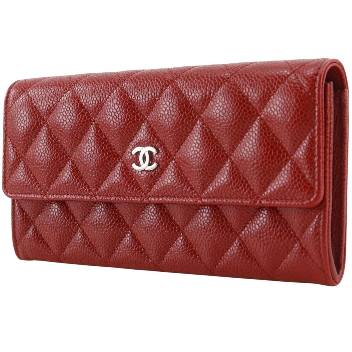 Chanel Quilted CC Logo Caviar Leather Red Wallet — view 2