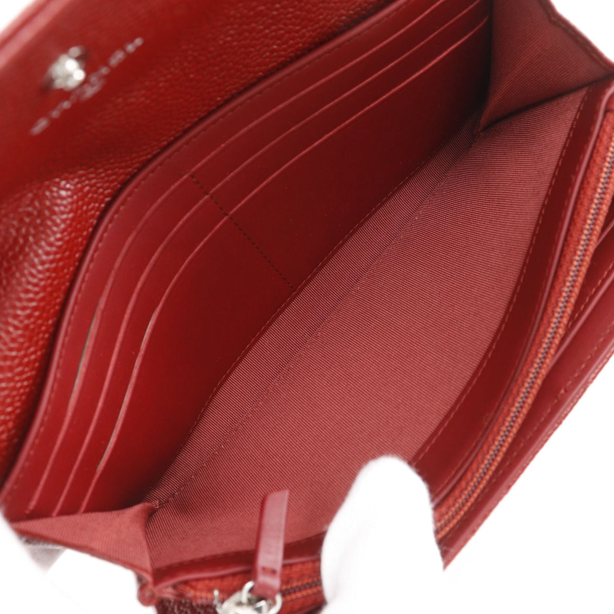 Chanel Quilted CC Logo Caviar Leather Red Wallet — view 7