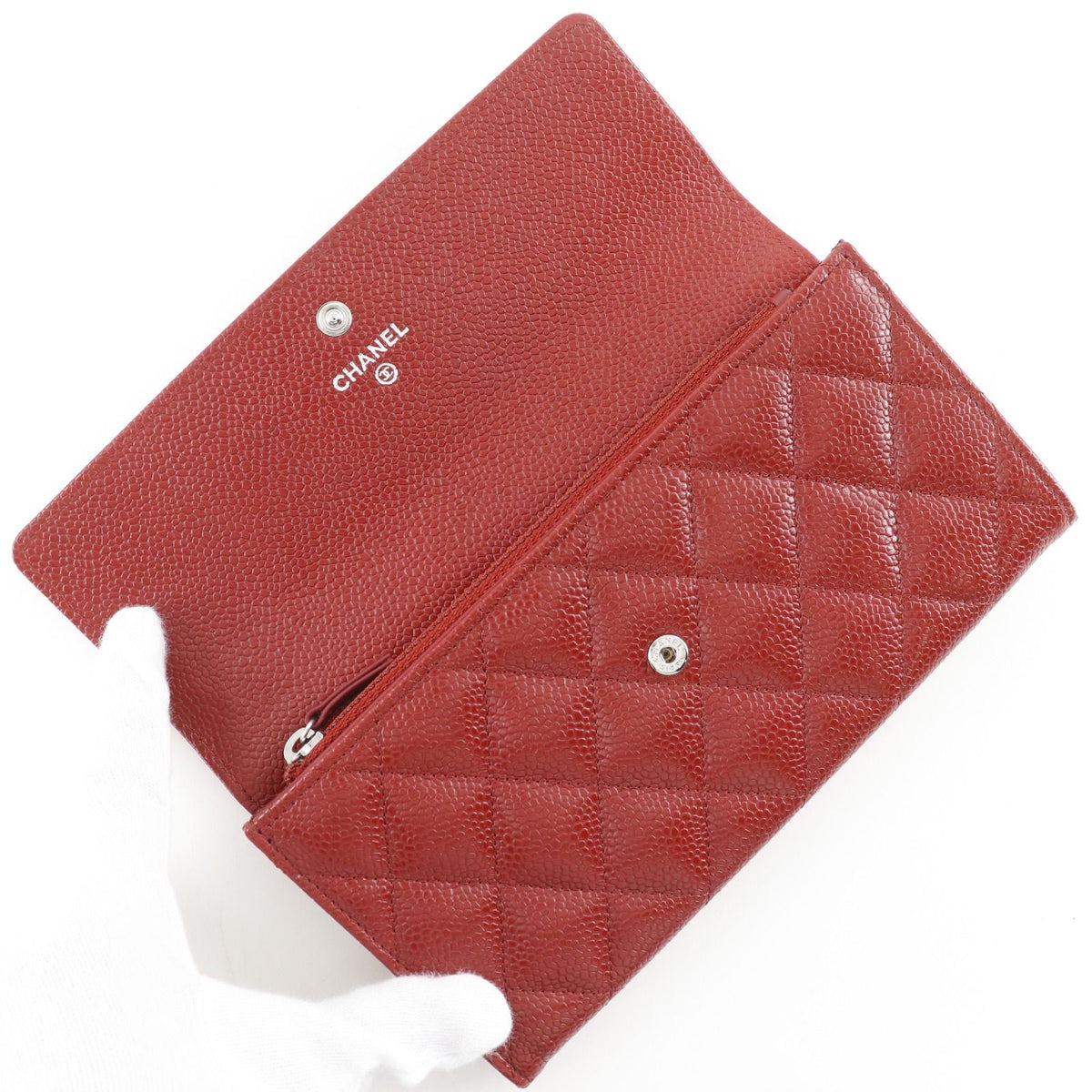 Chanel Quilted CC Logo Caviar Leather Red Wallet — view 5