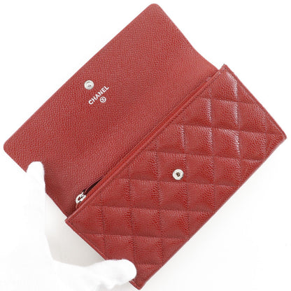 Chanel Quilted CC Logo Caviar Leather Red Wallet — view 5