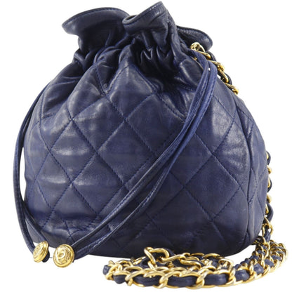 Chanel Quilted Drawstring Vintage Lambskin Navy Shoulder Bag — view 2