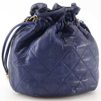Chanel Quilted Drawstring Vintage Lambskin Navy Shoulder Bag — view 3
