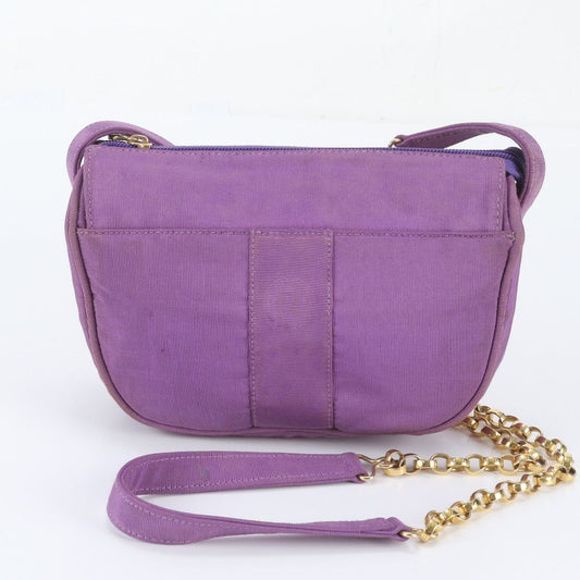 Fendi Chain Leather Canvas Shoulder Bag