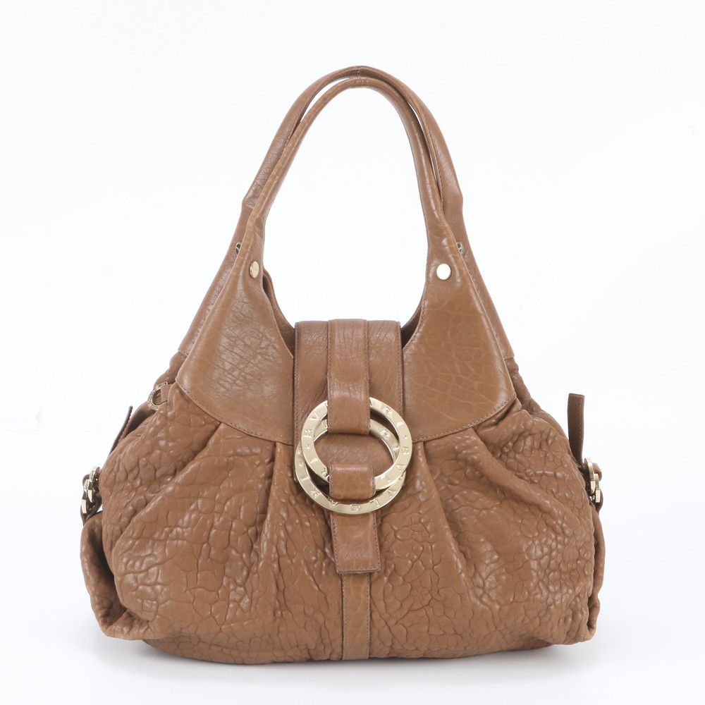 Bvlgari Chandra Leather Tote Bag Shoulder Hand Brown