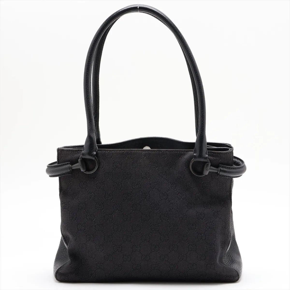 Gucci GG Canvas Leather Shoulder Bag Hand Tote Black — view 2