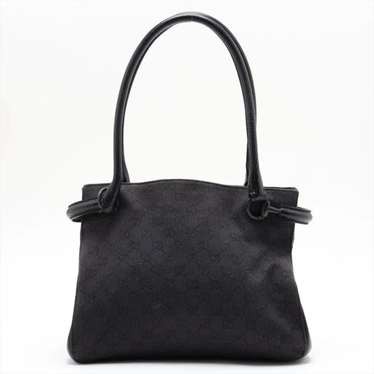 Gucci GG Canvas Leather Shoulder Bag Hand Tote Black