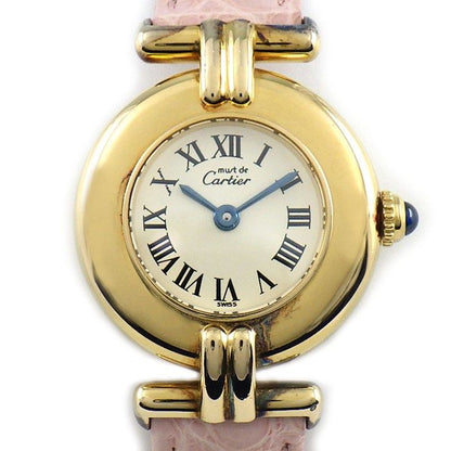 Cartier Watch Must Colisee SM Ivory Dial Roman Index SS Pink Leather Strap
