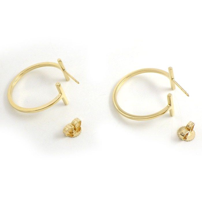 Tiffany & Co Earrings T Wire Hoop Medium 18k Yellow Gold — view 2