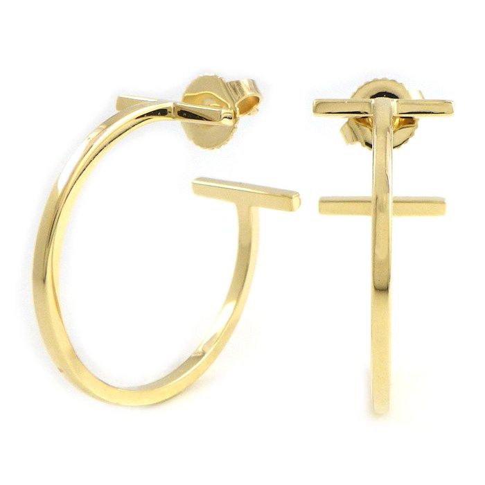 Tiffany & Co Earrings T Wire Hoop Medium 18k Yellow Gold
