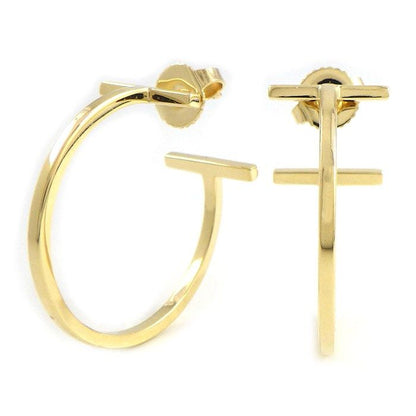 Tiffany & Co Earrings T Wire Hoop Medium 18k Yellow Gold