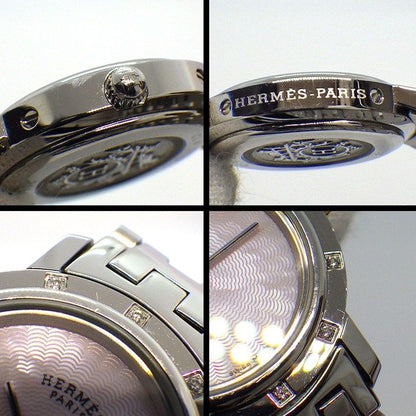 Hermes Watch Clipper Nacre Diamond Bezel Pink Shell Dial SS Quartz Analog — view 6