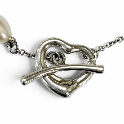 Tiffany & Co Elsa Peretti Fresh Water Pearl 925 Open Heart Bracelet White — view 3