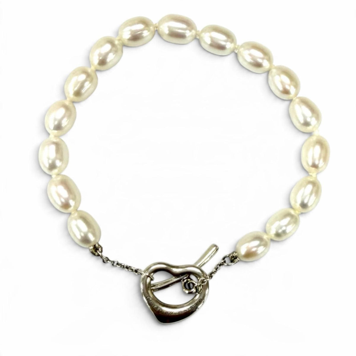 Tiffany & Co Elsa Peretti Fresh Water Pearl 925 Open Heart Bracelet White — view 2