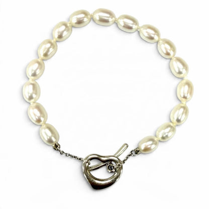 Tiffany & Co Elsa Peretti Fresh Water Pearl 925 Open Heart Bracelet White — view 2