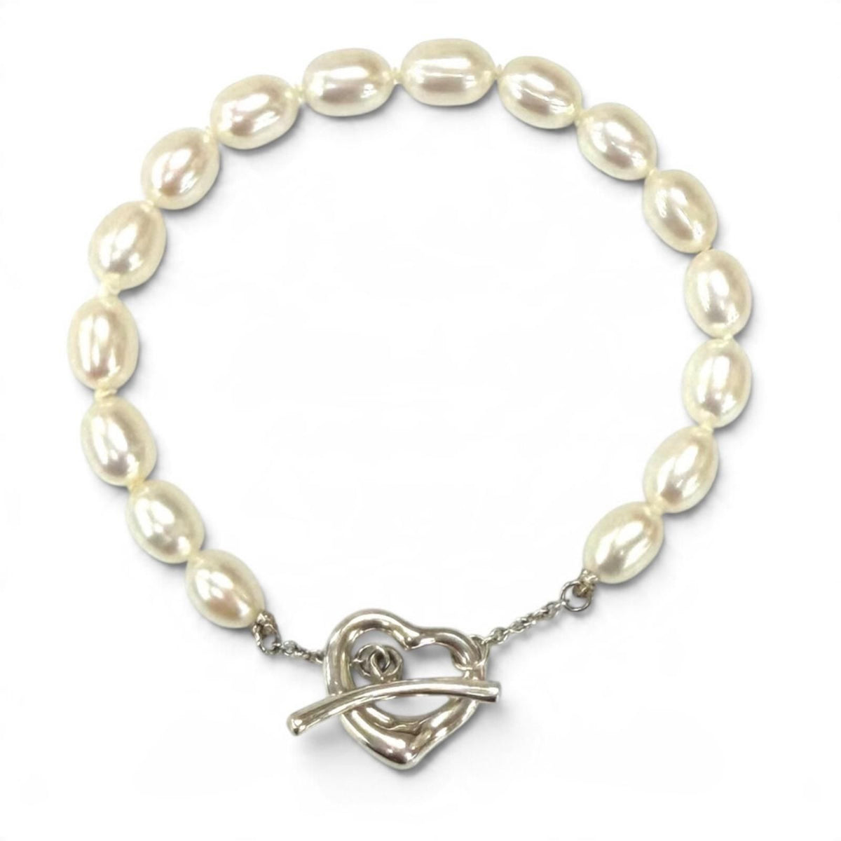Tiffany & Co Elsa Peretti Fresh Water Pearl 925 Open Heart Bracelet White
